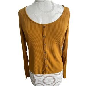 H & M Junior's Ribbed Mustard Button Up Sweater Large